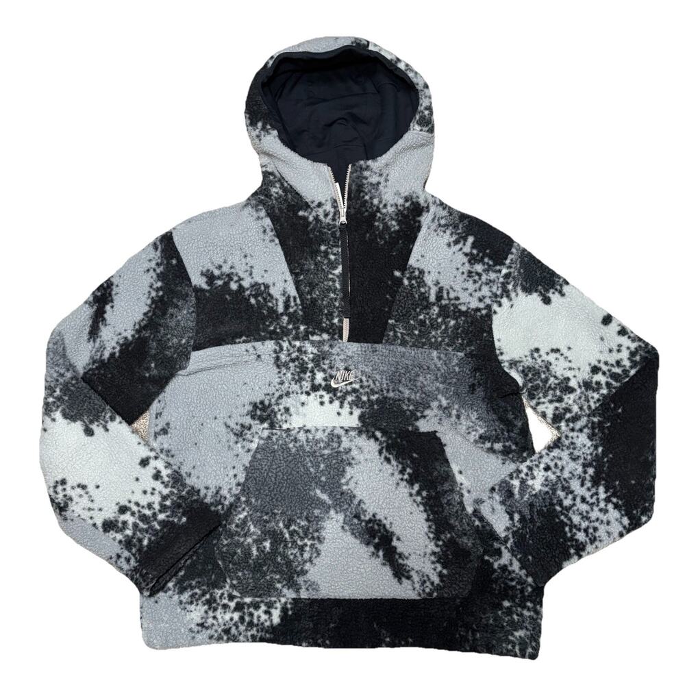 Nike Sportswear Essentials 1/2 Zip Sherpa Hoodie Black Gray DD5009-010 Men's M